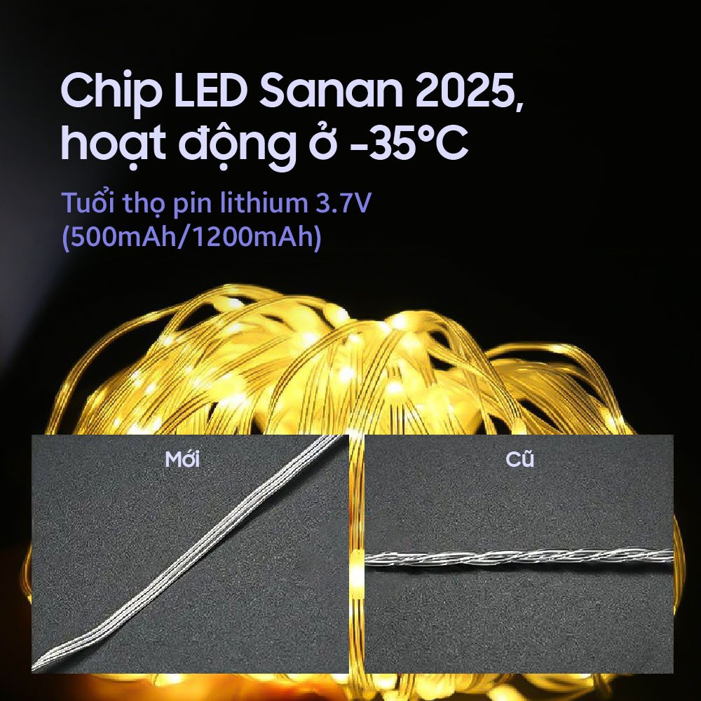 Dây Đèn LED Hạt Gạo Năng Lượng Mặt Trời DSV01 Trang Trí Sân Vườn CABIQ