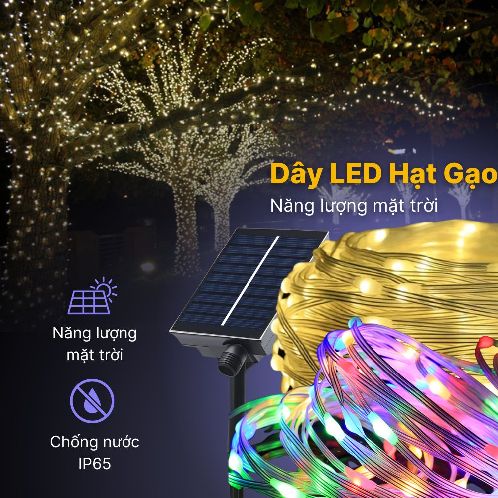 Dây Đèn LED Hạt Gạo Năng Lượng Mặt Trời DSV01 Trang Trí Sân Vườn CABIQ